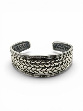 Vintage Signed DL 925 Sterling Silver Basket Weave Cuff Bracelet – 37g, 7.5”
